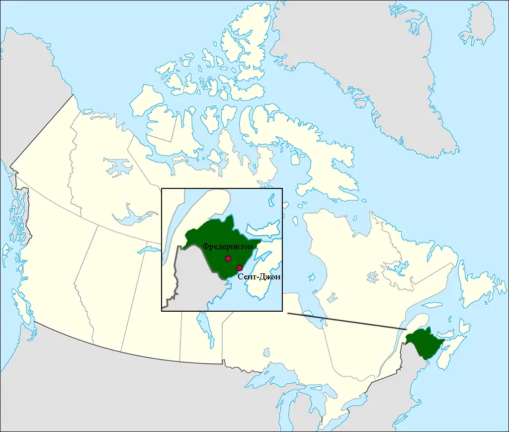 Провинция Нью-Брансуик на карте Канады