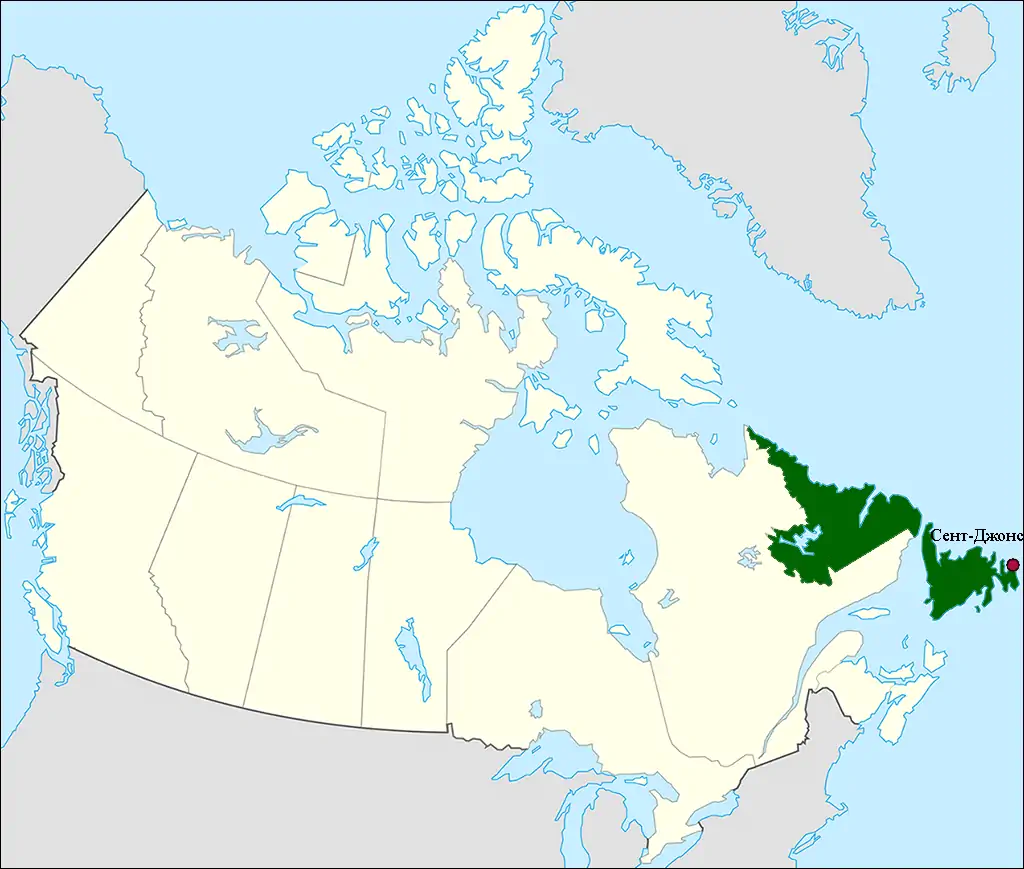 Провинция Ньюфаундленд и Лабрадор на карте Канады
