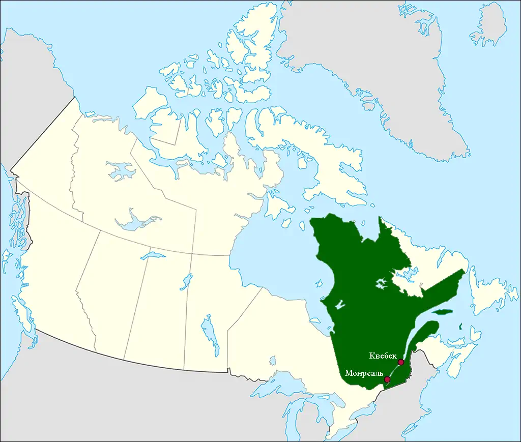 Провинция Квебек на карте Канады